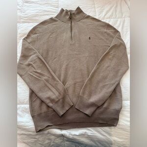 Polo Ralph Lauren Sweater Mens Small Brown Quarter Zip Waffle Knit Pullover
